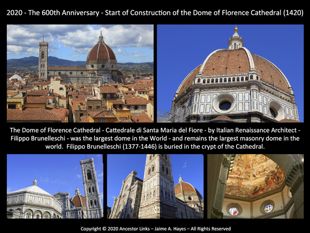 600th Anniversary of the Start of Construction of the Dome of Florence Cathedral (1420)