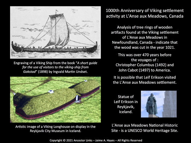 1000th Anniversary of Viking settlement activity at L'Anse aux Meadows, Canada