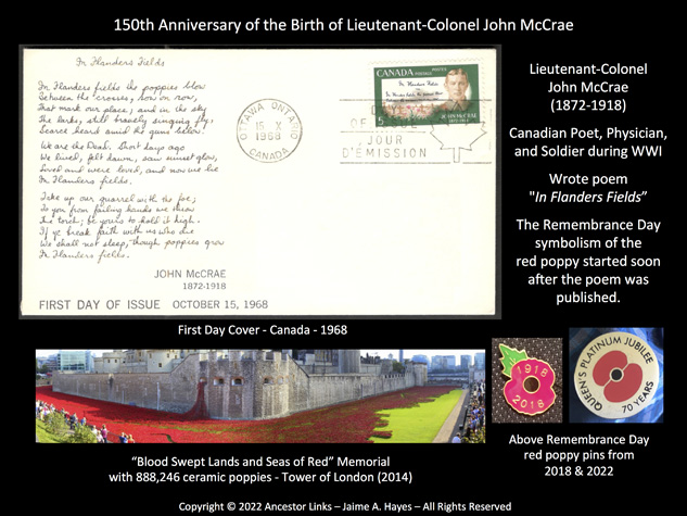 50th Anniversary of the Birth of Lieutenant-Colonel John
          McCrae