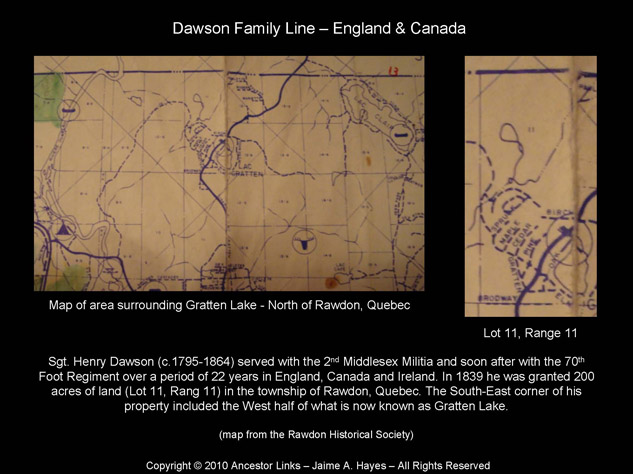 Sgt Henry Dawson - 1839 Grant of Land - Rawdon, Quebec