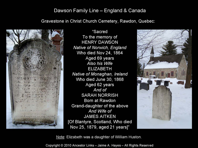 Dawson Family - Christ Church Cemetery - Rawdon, Quebec