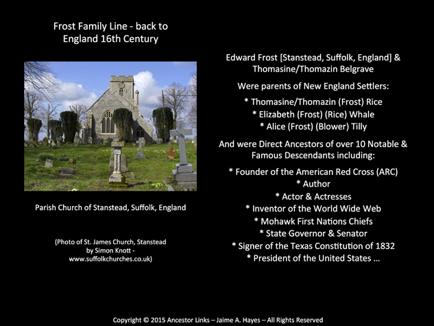 Edward Frost & Thomasine/Thomazin Belgrave - Stanstead, Suffolk, England