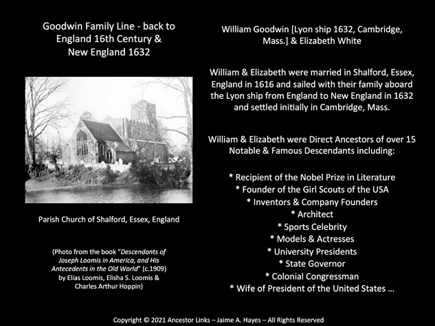 William Goodwin & Elizabeth White - Lyon ship 1632, Cambridge, Mass.
