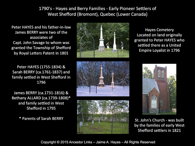 HAYES - BERRY - 1790s West Shefford (Bromont) Quebec