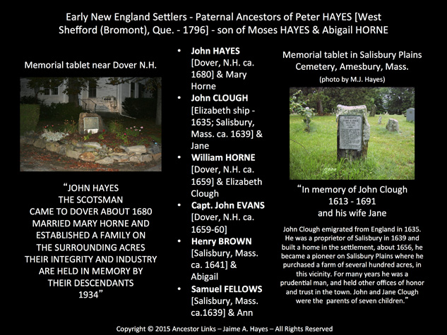 HAYES - Early New England Ancestors