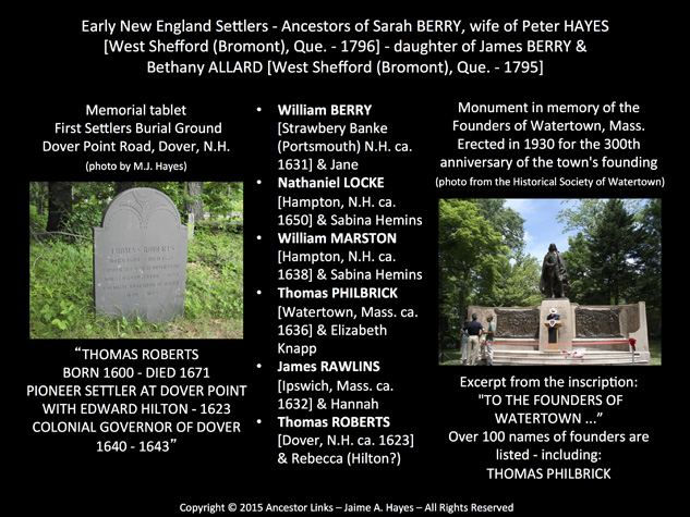 HAYES - BERRY - Early New England Ancestors