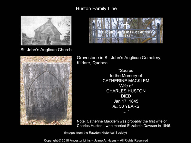 Huston Family - St John's Cemetery - Kildare, Quebec