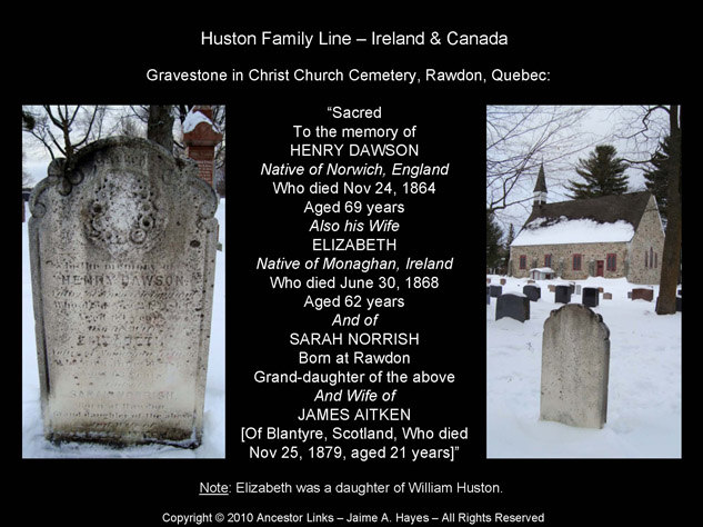 Huston Family - Christ Church Cemetery - Rawdon, Quebec