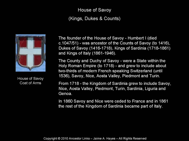 House of Savoy - Kings, Dukes & Counts