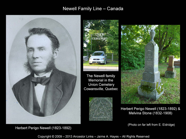 Herbert Perigo Newell & Newell Gravestone in Union Cemetery in Cowansville Que