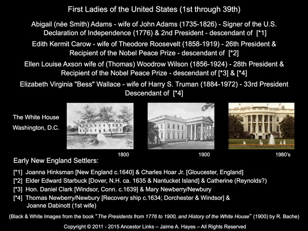 Wives of John Adams, Theodore Roosevelt, Woodrow Wilson & Harry S. Truman - Presidents of the United States