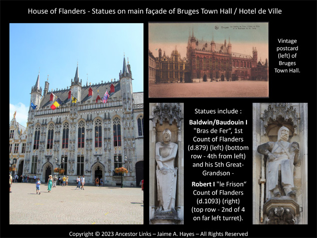 Statues on main façade of Bruges Town Hall - Hotel de
          Ville