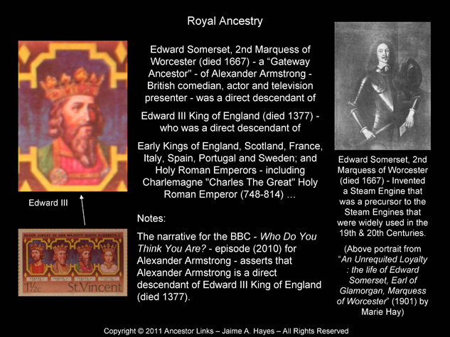 Edward III King of England (died 1377) & Edward Somerset 2nd Marquess of Worcester (died 1667)
