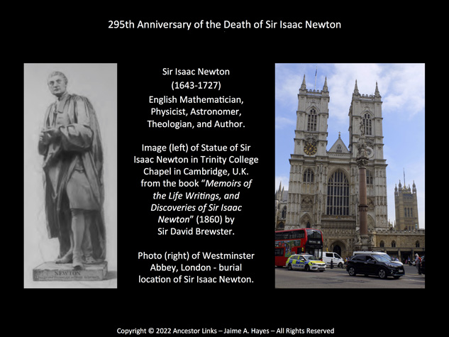 295th Anniversary of the Death of Sir Isaac Newton