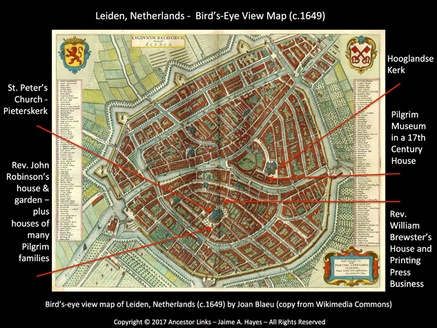 Bird’s-eye view map of Leiden, Netherlands (c.1649) by Joan Blaeu