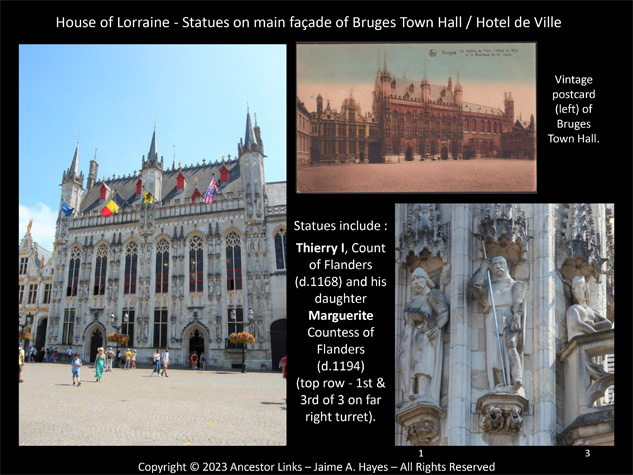 Statues on main façade of Bruges Town Hall - Hotel de
          Ville